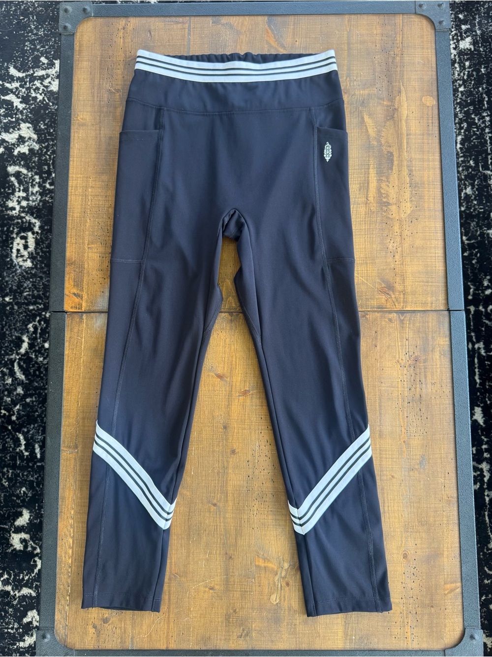 FP Movement by Free People Black Leggings with White Stripes